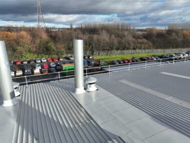 Detailed view of the solar panels on the metal profiled roof