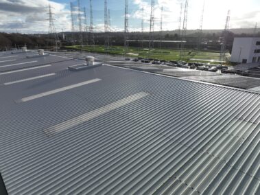 Close-up view of the sleek, modern metal profiled roof design.