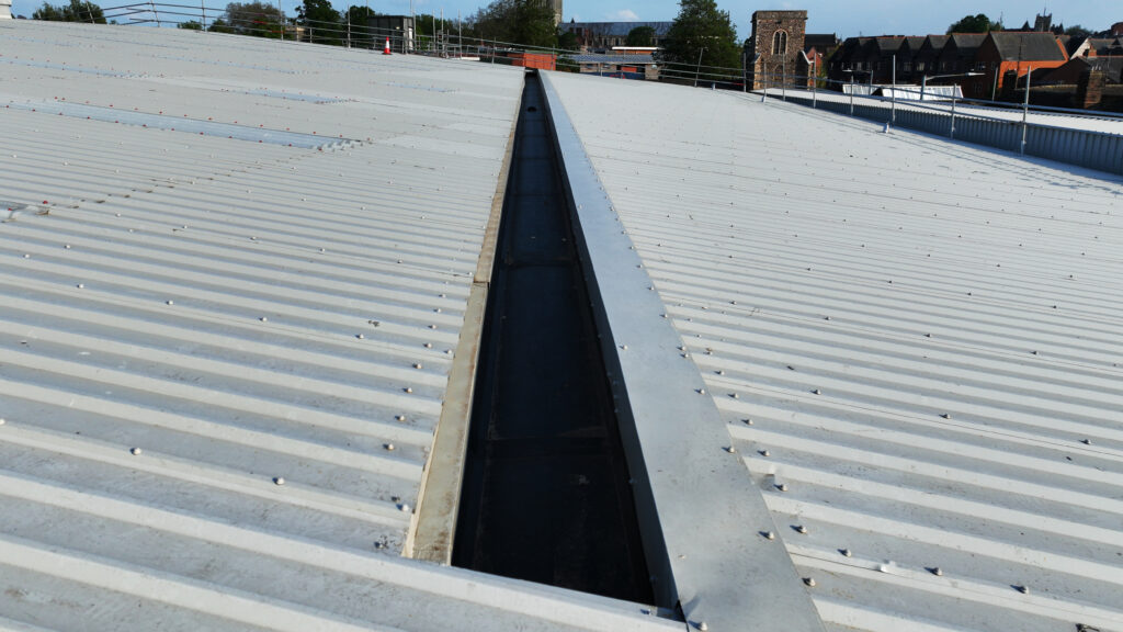 Industrial roof with drainage system in Norwich.